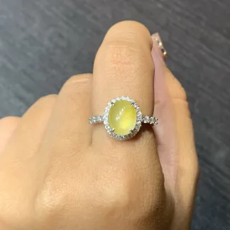 High-Icy Honey Yellow Natural Jadeite Cabochon Ring — S925 Silver · No. AC13