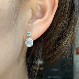 High-Icy Glowing Natural Jadeite Cabochon Drop Earrings — S925 Silver · No. 4ABB