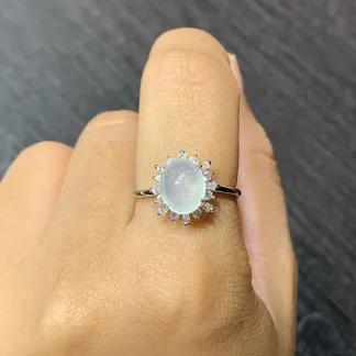 High-Icy Glowing Natural Jadeite Cabochon Ring — S925 Silver · No. BB73
