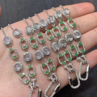High-Icy Glowing Natural Jadeite Convertible Cabochon Chain — S925 Silver · No. 8B2E