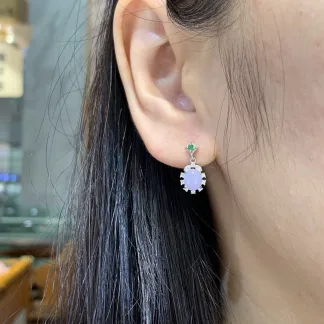 Icy Lavender Natural Jadeite Cabochon Drop Earrings — S925 Silver · No. FFDB