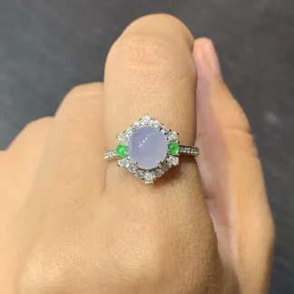 High-Icy Lavender Natural Jadeite Cabochon Ring — S925 Silver · No. 0EEF