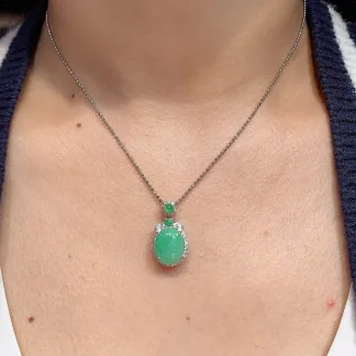 Soft Vivid Green Natural Jadeite Cabochon Pendant — S925 Silver · No. 893B