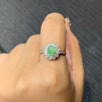 Icy Green Natural Jadeite Cabochon Ring — S925 Silver · No. ECE4