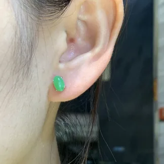 Icy Vivid Green Natural Jadeite Cabochon Stud Earrings — S925 Silver · No. DA09