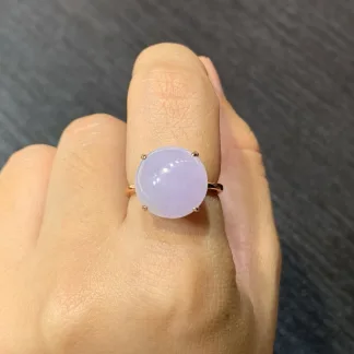 Icy Pink-Lavender Natural Jadeite Cabochon Ring — S925 Silver · No. F238