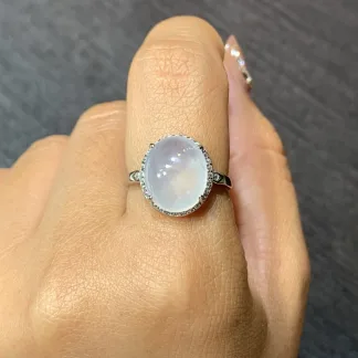 Icy Glowing Natural Jadeite Cabochon Ring — S925 Silver · No. 4CA3