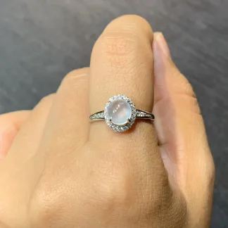 High-Icy Glowing Natural Jadeite Cabochon Ring — S925 Silver · No. 0C82