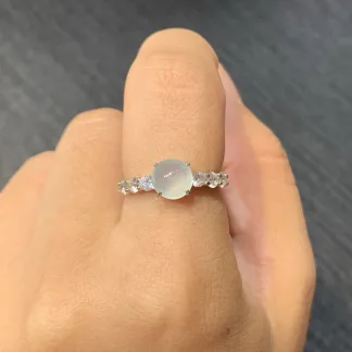 High-Icy Glowing Natural Jadeite Cabochon Ring — S925 Silver · No. 0785