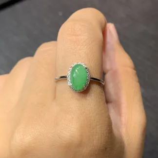 Icy Vivid Green Natural Jadeite Cabochon Ring — S925 Silver · No. 5CB3