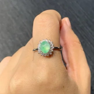 High-Icy Clear Green Natural Jadeite Cabochon Ring — S925 Silver · No. 4EA0