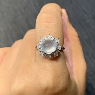High-Icy Layered Cabochon Natural Jadeite Cabochon Ring — S925 Silver · No. 570C