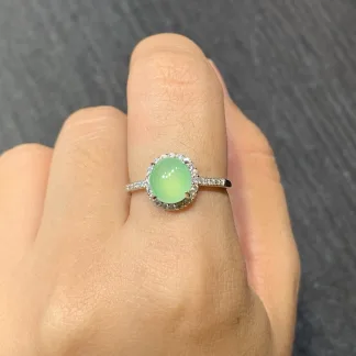 High-Icy Clear Green Natural Jadeite Cabochon Ring — S925 Silver · No. 9B51