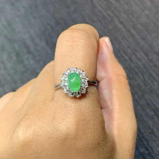 High-Icy Vivid Green Natural Jadeite Cabochon Ring — S925 Silver · No. 4547