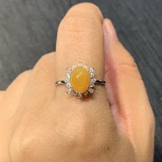 Icy Honey Yellow Natural Jadeite Cabochon Ring — S925 Silver · No. 274E