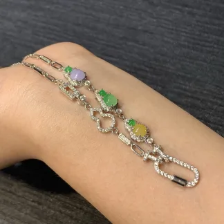 High-Icy Multicolor Natural Jadeite Convertible Cabochon Chain — S925 Silver · No. AD39
