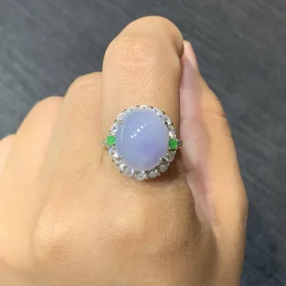 Icy Lavender Natural Jadeite Cabochon Ring — S925 Silver · No. AB22