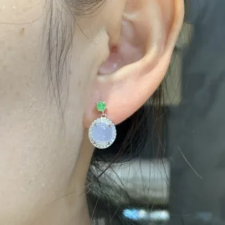 Icy Lavender Natural Jadeite Cabochon Drop Earrings — S925 Silver · No. 189A