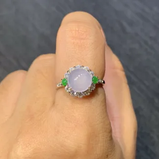 Icy Lavender Natural Jadeite Cabochon Ring — S925 Silver · No. 8AC4