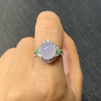 High-Icy Lavender Natural Jadeite Cabochon Ring — S925 Silver · No. F057