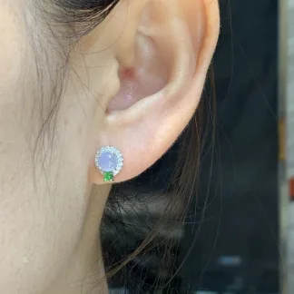 Icy Lavender Natural Jadeite Cabochon Stud Earrings — S925 Silver · No. DCC8
