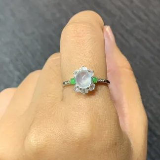 High-Icy Glowing Natural Jadeite Cabochon Ring — S925 Silver · No. 6E31