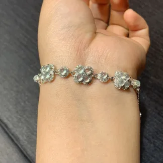 High-Icy Clear Natural Jadeite Cabochon Bracelet — S925 Silver · No. 1139