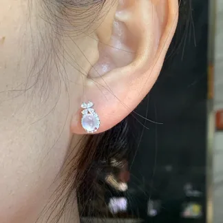 High-Icy Glowing Natural Jadeite Cabochon Stud Earrings — S925 Silver · No. 692E