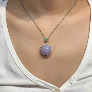 Pink-Lavender Natural Jadeite Cabochon Pendant — S925 Silver · No. 2207