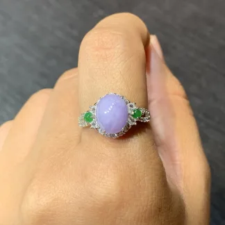 Lavender Natural Jadeite Cabochon Ring — S925 Silver · No. 8FC8