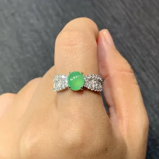 Icy Vivid Green Natural Jadeite Cabochon Ring — S925 Silver · No. 1ACD