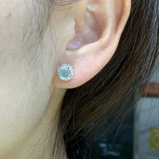 High-Icy Glowing Natural Jadeite Cabochon Stud Earrings — S925 Silver · No. 2E6E