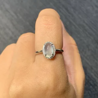 High-Icy Glassy Natural Jadeite Cabochon Ring — S925 Silver · No. 98E4