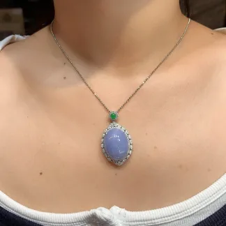 Lavender Natural Jadeite Cabochon Pendant — S925 Silver · No. 29CB