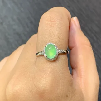 High-Icy Clear Green Natural Jadeite Cabochon Ring — S925 Silver · No. 4964