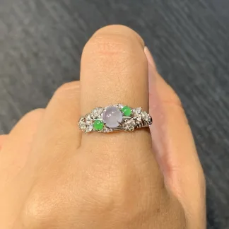 Icy Glowing Natural Jadeite Cabochon Ring — S925 Silver · No. 0770