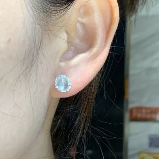 High-Icy Glowing Natural Jadeite Cabochon Stud Earrings — S925 Silver · No. 8974