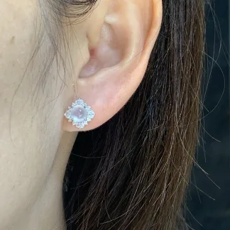 High-Icy Glowing Natural Jadeite Cabochon Stud Earrings — S925 Silver · No. 3461