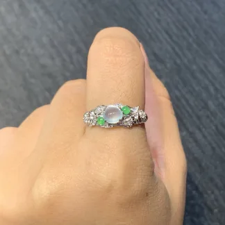 High-Icy Glowing Natural Jadeite Cabochon Ring — S925 Silver · No. 5961