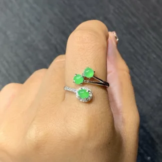 High-Icy Vivid Green Natural Jadeite Cabochon Ring — S925 Silver · No. 08D0