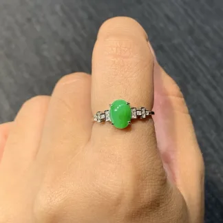 Vivid Green Natural Jadeite Cabochon Ring — S925 Silver · No. 3FEE