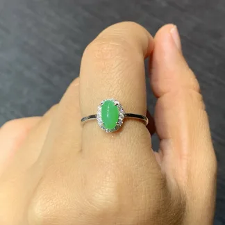 Vivid Green Natural Jadeite Cabochon Ring — S925 Silver · No. 42D0