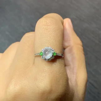 High-Icy Glowing Natural Jadeite Cabochon Ring — S925 Silver · No. 13FD