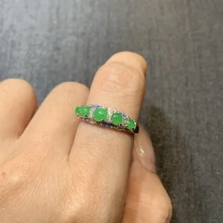 Vivid Green Natural Jadeite Cabochon Ring — S925 Silver · No. 96B5
