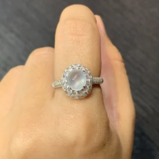 High-Icy Glowing Natural Jadeite Cabochon Ring — S925 Silver · No. 81CA
