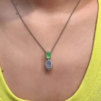 Icy Lavender and Icy Green Natural Jadeite Cabochon Pendant — S925 Silver · No. 3670