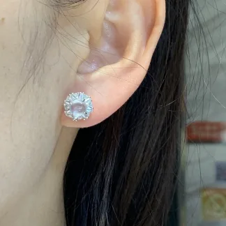 High-Icy Glassy Natural Jadeite Cabochon Stud Earrings — S925 Silver · No. E1D1