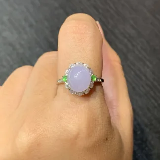 Lavender Natural Jadeite Cabochon Earring and Ring Set — S925 Silver · No. E3B6