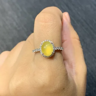 High-Icy Honey Yellow Natural Jadeite Cabochon Ring — S925 Silver · No. E783