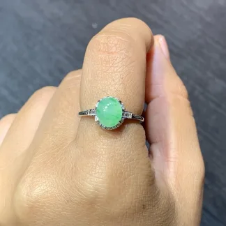 Soft Fresh Green Natural Jadeite Cabochon Ring — S925 Silver · No. 9BB9